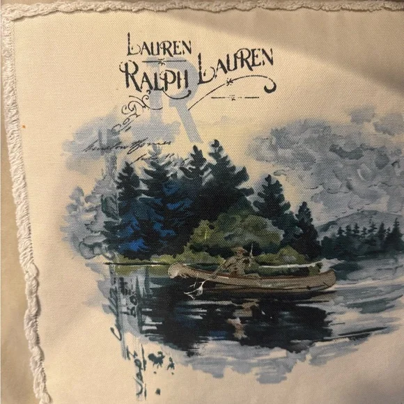 2 Ralph Lauren Beige and Blue Scenic Pillows - Picture 2 of 4